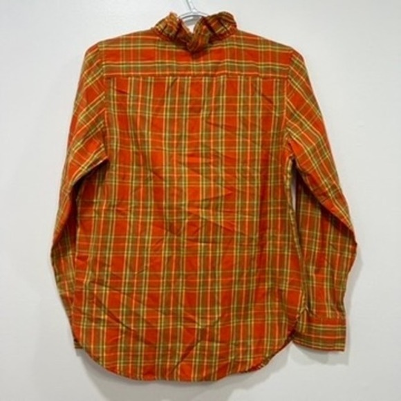 Tizzie Womens Shirt Small Orange Plaid‎ Button Front Ruffle Cotton Long Sleeve - Picture 4 of 6